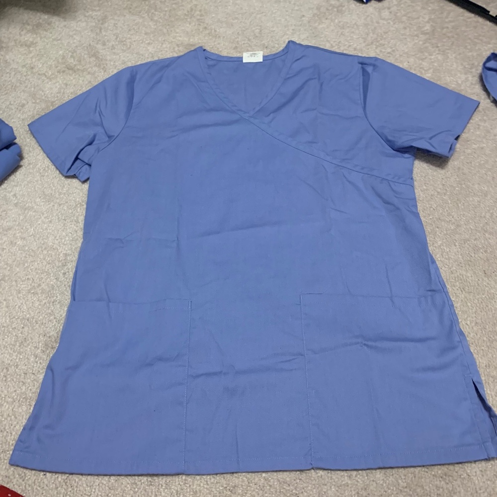 Mock wrap ceil blue scrub top XS